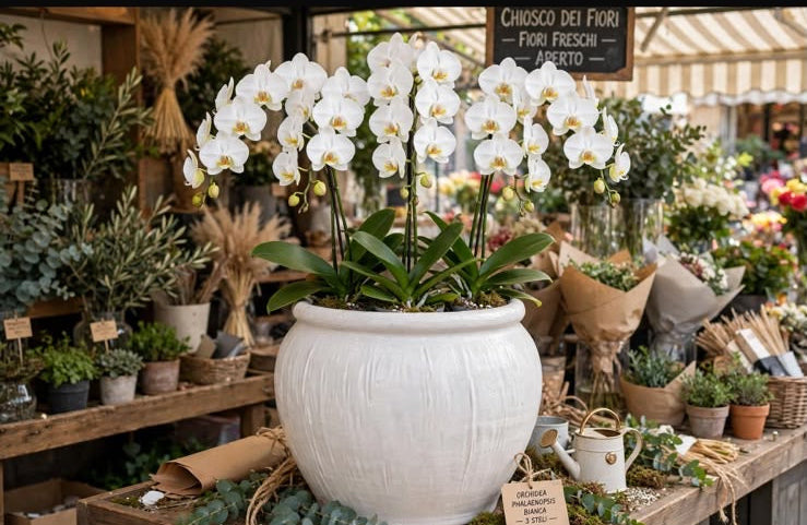 Orchidea premium a 9 rami in vaso di ceramica
